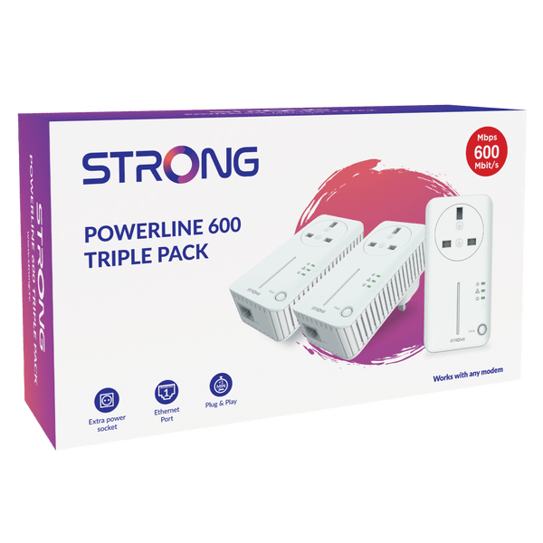 Powerline 600 V2, Triple Pack, Power Pass Through, Works with any standard Modem or Router