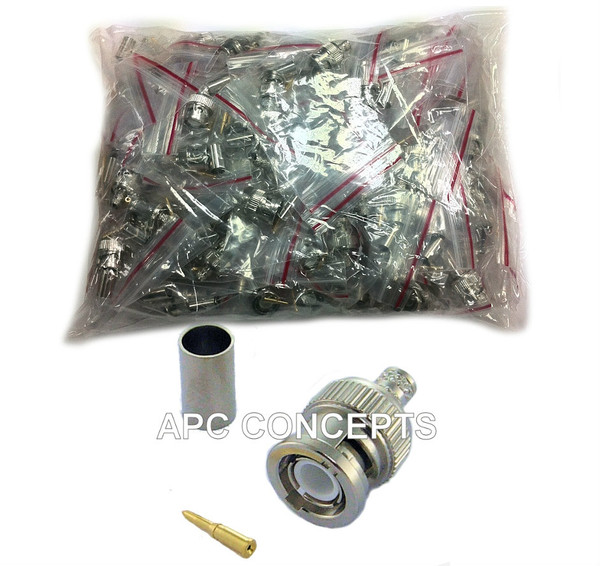 100 Pack RG59 3 Part BNC HD Crimp Suitable For RG59 Coaxial Cable Suitable for HD upto 8mp 4k