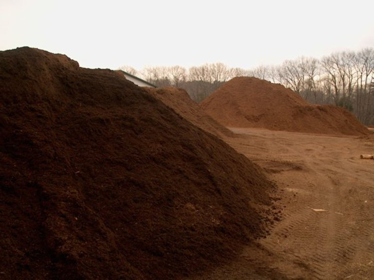 Dark mulch (left)