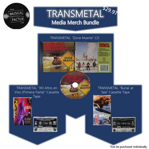 TRANSMETAL Merch Bundle, Zona Muerta CD, XIII Anos en Vivo and Burial at Sea Cassette Tapes, Bundle