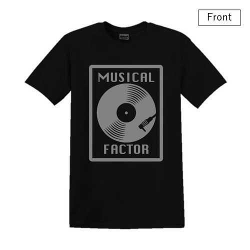 MUSICAL FACTOR Musicalfactor.com, Design 1, Black, T-Shirt with gray logo