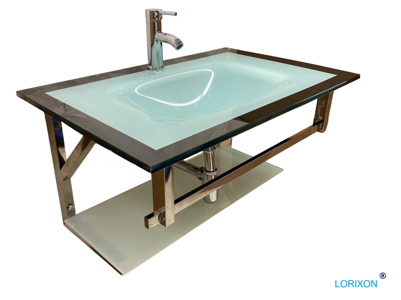 Lorixon LV-002SQ Small Modern Bathroom Vanity Clear Tempered Glass Bowl  Handmade Sink Unique Pattern Wall Mount Floating Stainless Steel Pedestal  Combo Set - Lorixon Product