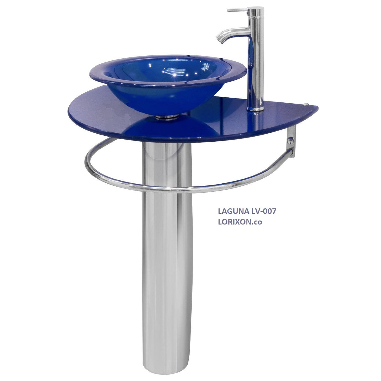 Modern Glass Bathroom Vanity Pedestal Blue Glass Vessel Sink Faucet Lv 007