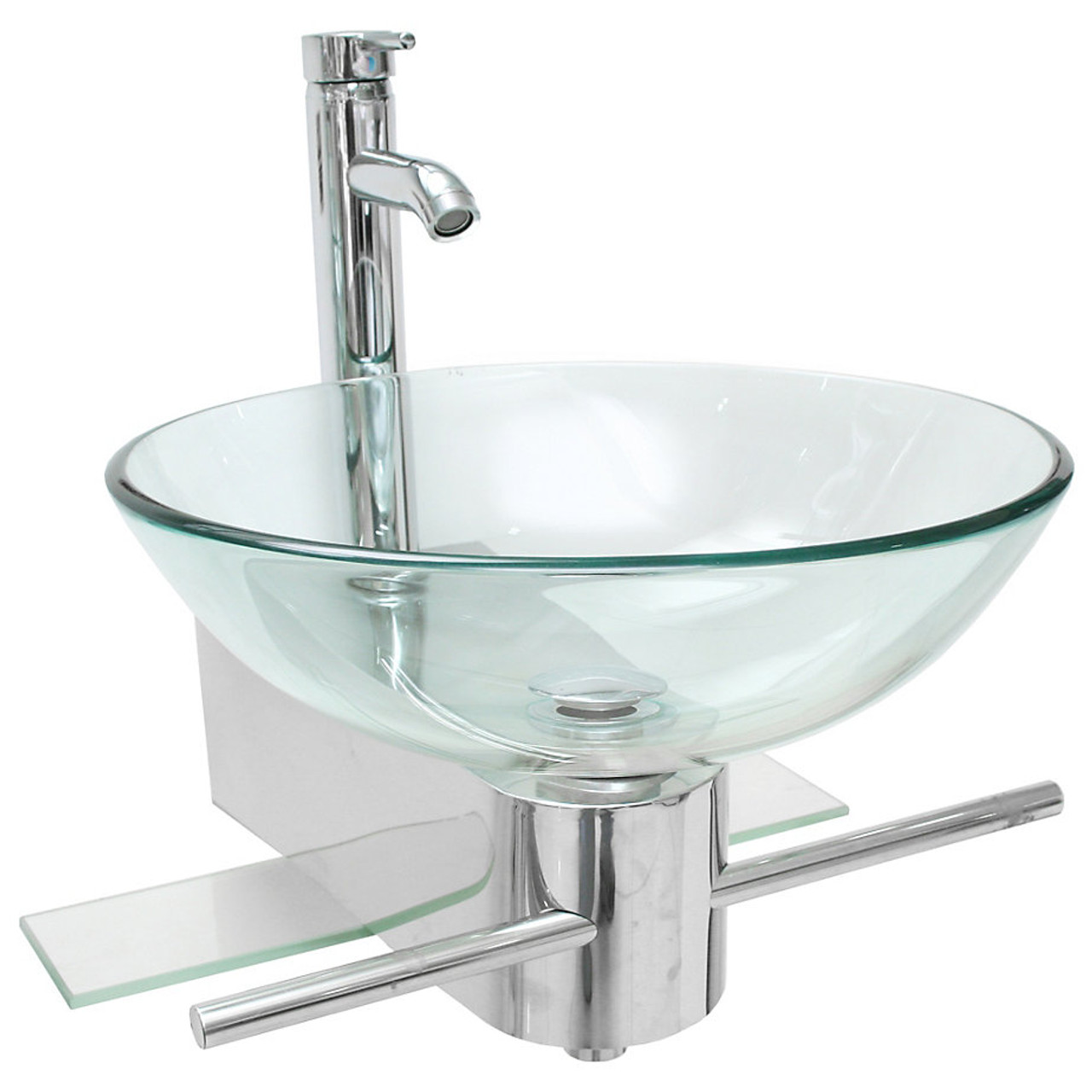 Lorixon LV-002SQ Small Modern Bathroom Vanity Clear Tempered Glass Bowl  Handmade Sink Unique Pattern Wall Mount Floating Stainless Steel Pedestal  Combo Set - Lorixon Product