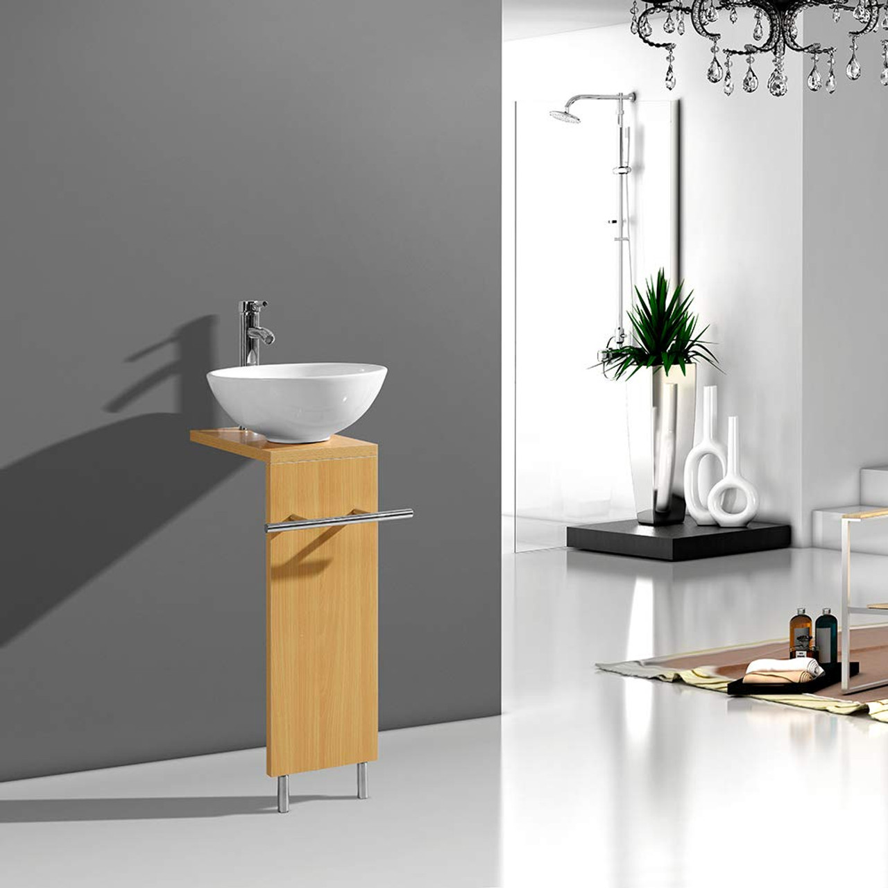 Lorixon LV-002RH Small Modern Bathroom Vanity Clear Tempered Glass Bowl  Handmade Sink Unique Pattern Wall Mount Floating Stainless Steel Pedestal  Combo Set - Lorixon Product