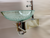 Lorixon LV-002RH Small Modern Bathroom Vanity Clear Tempered Glass Bowl Handmade Sink Unique Pattern Wall Mount Floating Stainless Steel Pedestal Combo Set 