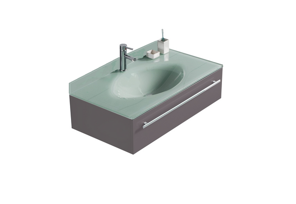 LV-1031KS 36''Wide Modern Gray Bathroom Vanity with Glass sink top back splash 