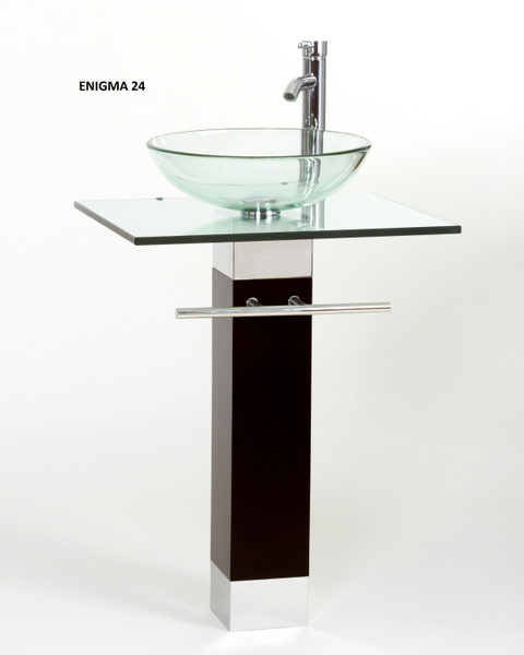 Lorixon LVCE24-0 Enigma Collection Bathroom vanity Tempered Glass top, Sink, Espresso  Pedestal Combo