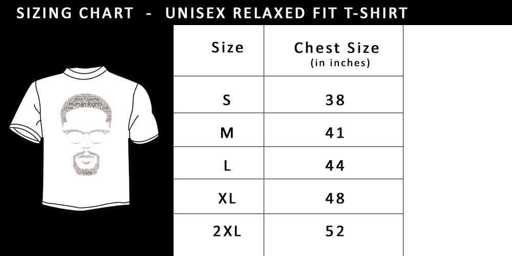 Malcolm X Unisex Relaxed Fit Size Chart