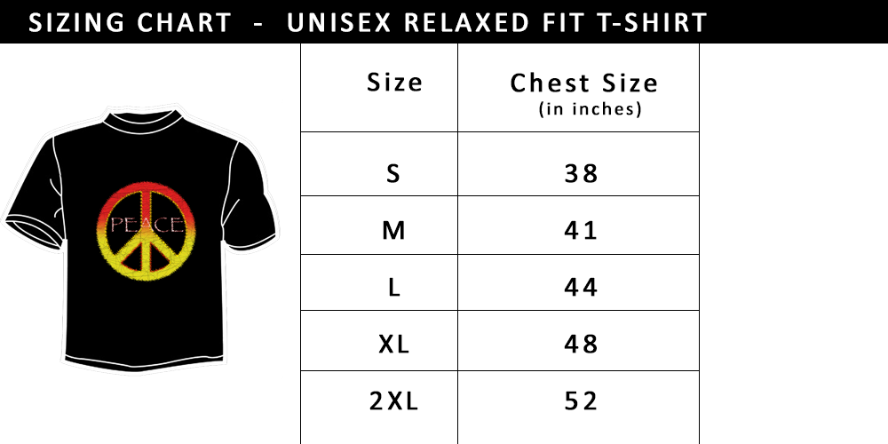 Peace Unisex Relaxed Fit Size Chart