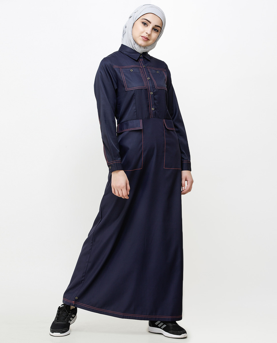 Denim Zip-Up Abaya (Navy) - True Modesty