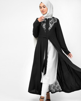 Elegant Full Front Open Black Lace Kimono