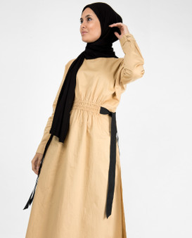 Biscuit Beige Boat Neck Long Top