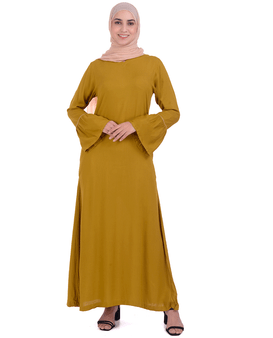 Mustard With Back Embroidery Midi