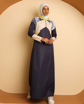 Navy Base Ball Collar Geometrical Print Jilbab