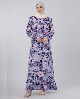 Puffed Shoulder Floral Print  Abaya - Lavender