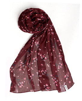 Rich Maroon Floral Chiffon Hijab