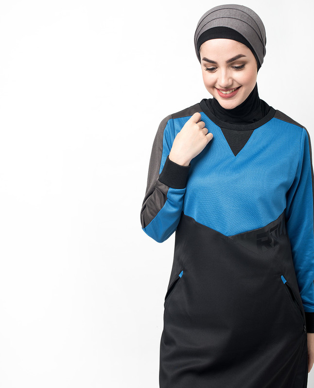 Sports Royal Blue and Black Structured Knit Jilbab