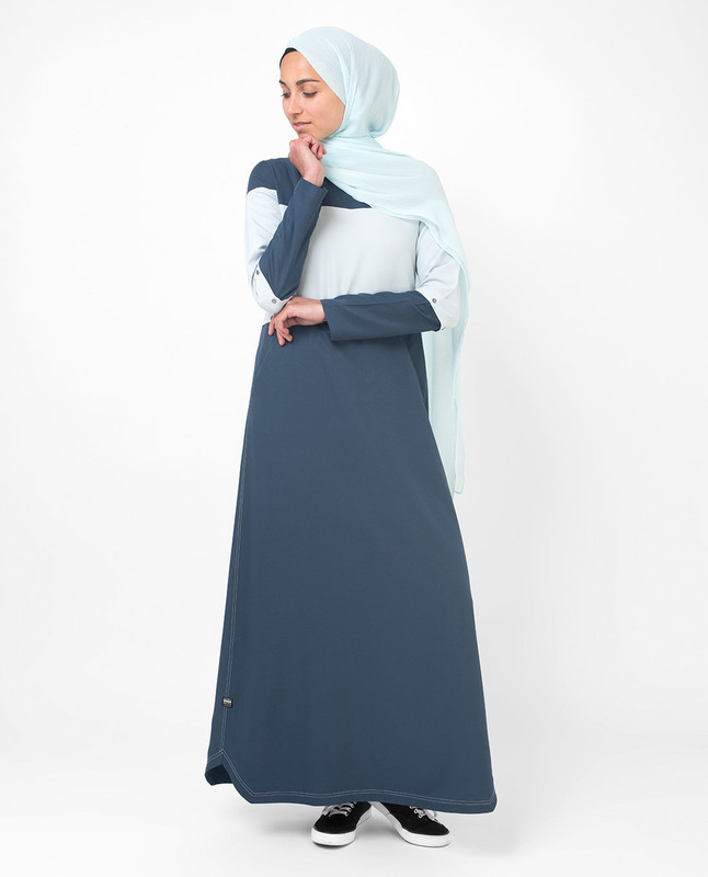 Detachable Blue Colour Blocking Jilbab