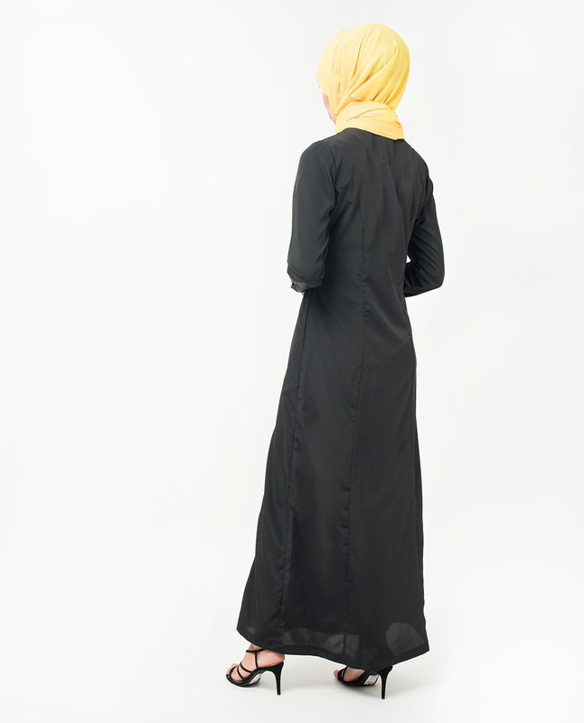 Black Satin Detail Abaya