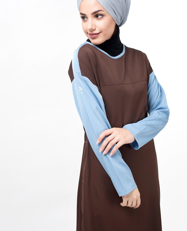 Brown & Blue Drop Shoulder Jilbab