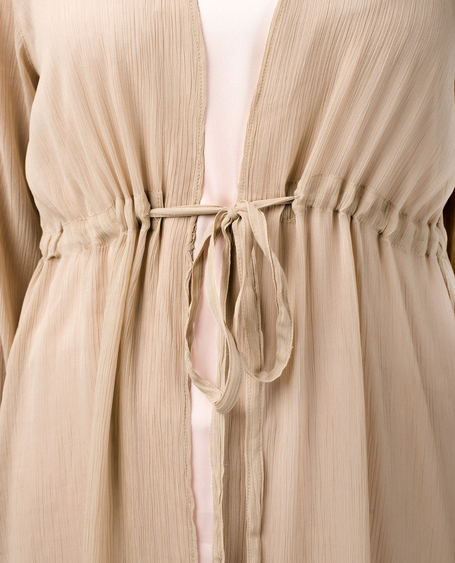 Beige Waist Tie Up Outerwear