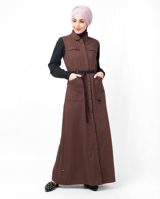 Brown Contrast Sleeve Jilbab