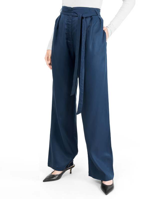 Blue Inverted Double Pleat Trouser