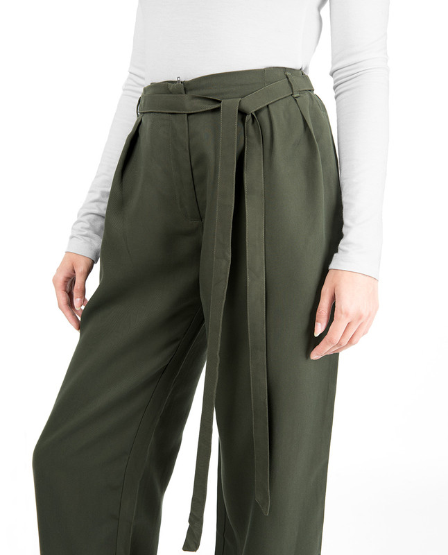 Military Green Inverted Double Pleat Trouser