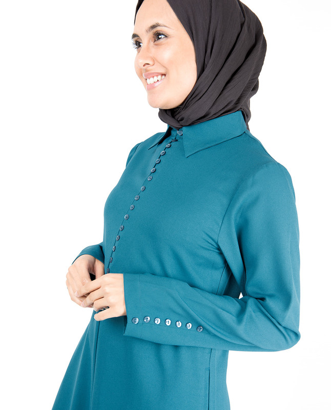 Deep Teal Fabric Button Abaya