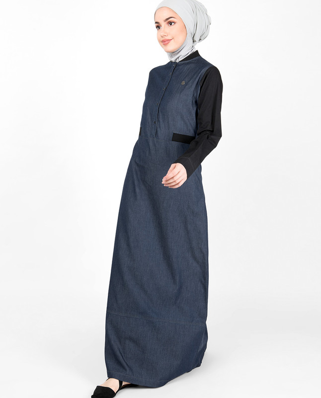 Blue Denim Contrast Sleeve Jilbab