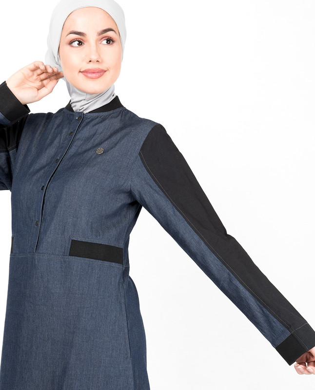 Blue Denim Contrast Sleeve Jilbab