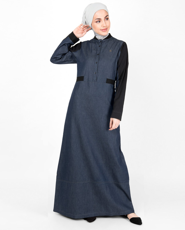 Blue Denim Contrast Sleeve Jilbab