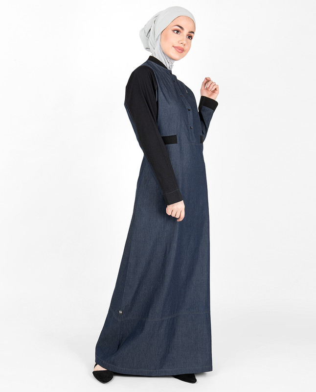 Blue Denim Contrast Sleeve Jilbab