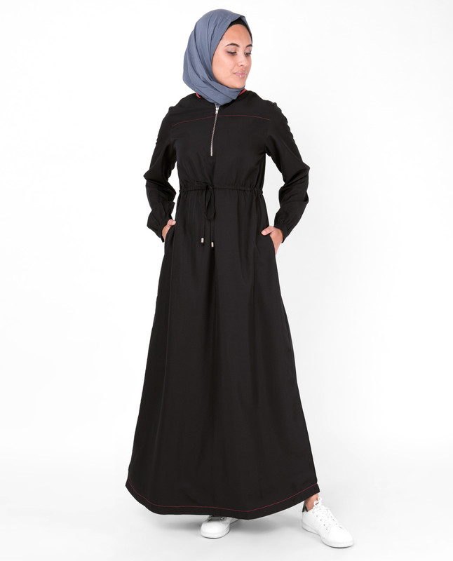 Baseball Collar Drawstring Black Jilbab