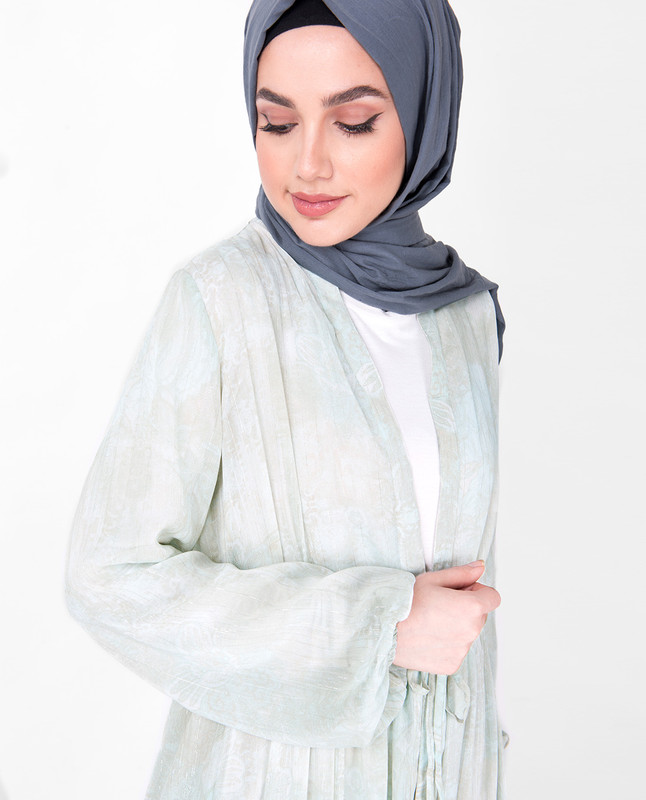 Mint Gathered Full Front Open Sheer Outerwear