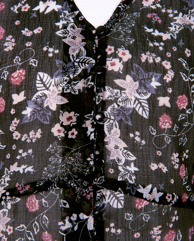 V Neck Black Floral Sheer Outerwear