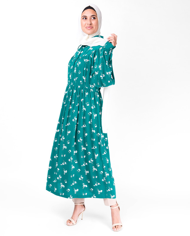 Teal Gathered Waist Midi Dress