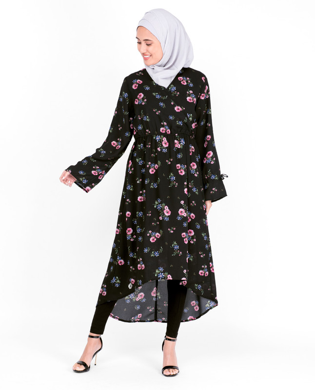 Haider Moss Black Floral High Low