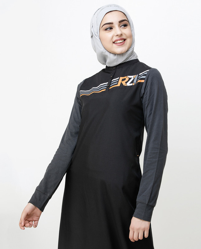 Contrast Sleeve Black Printed Jilbab