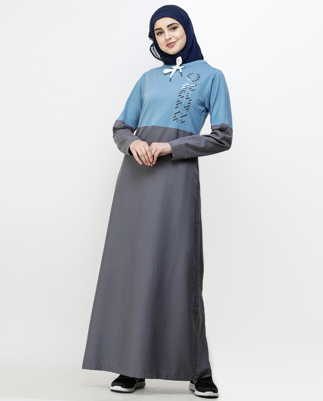 Asphalt Grey & Blue Drawstring Jilbab