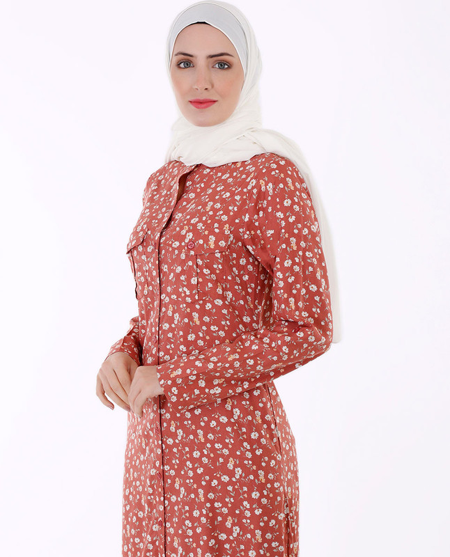 Casual Peach Full Button Abaya