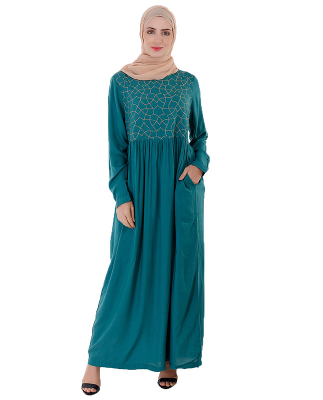 Green With Gold Embroidery Abaya