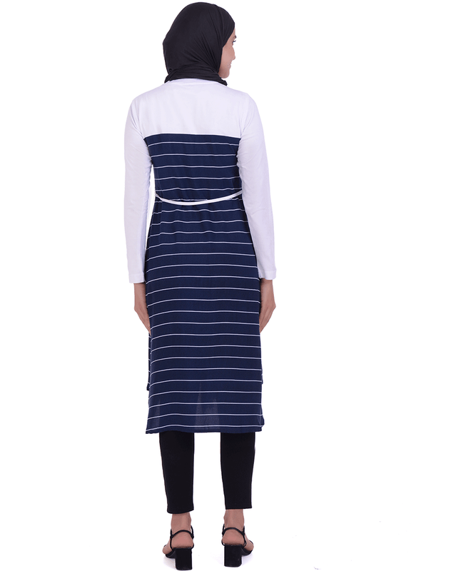 Navy Mix Fabric Striper Midi