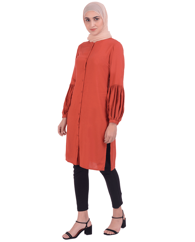 Coral With Back Embroidery Shirt Dress