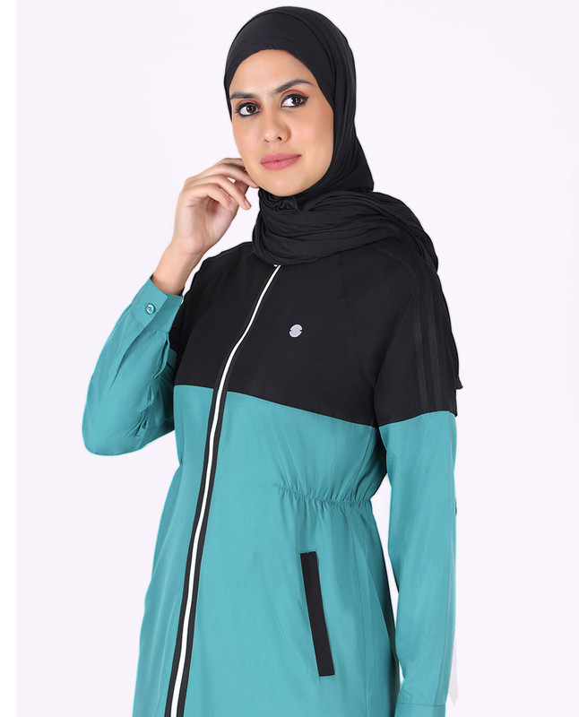 Black And Blue Full Front Zipper Jilbab