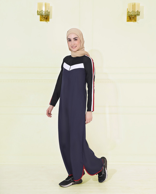 Navy Blue Contrast Striper Jilbab