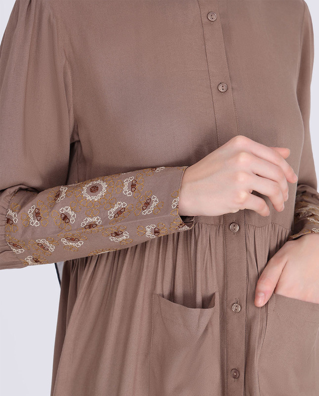 Caramel Brown Patch Pockets Dress