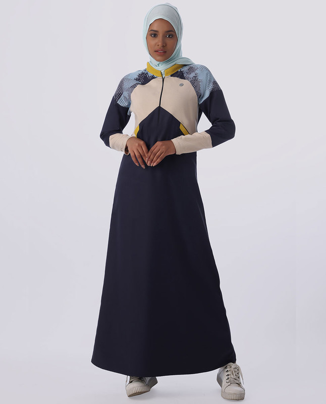 Navy Base Ball Collar Geometrical Print Jilbab