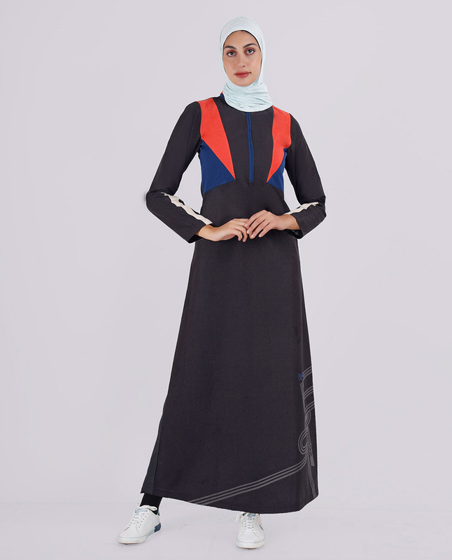 Black Pebble Raised Collar Jilbab